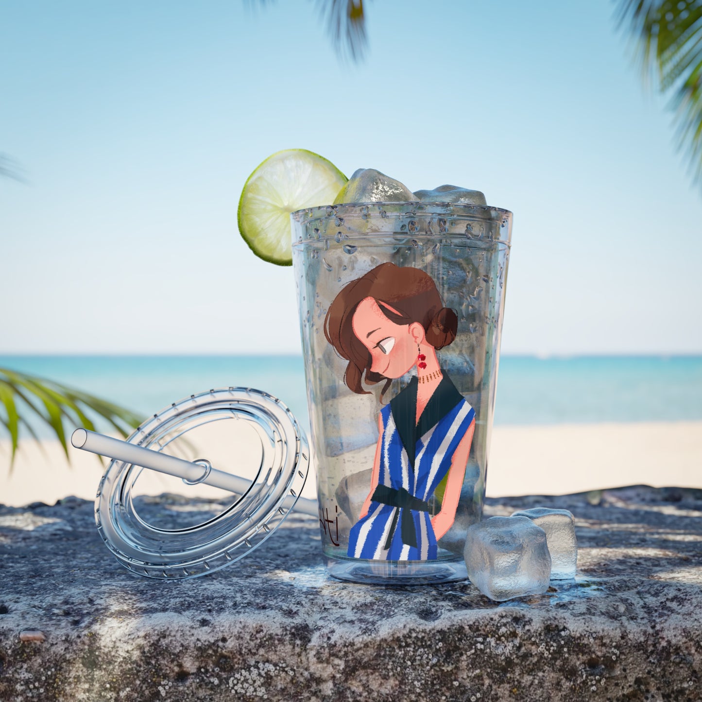 Rianti: Girl Clear Tumbler with Straw.