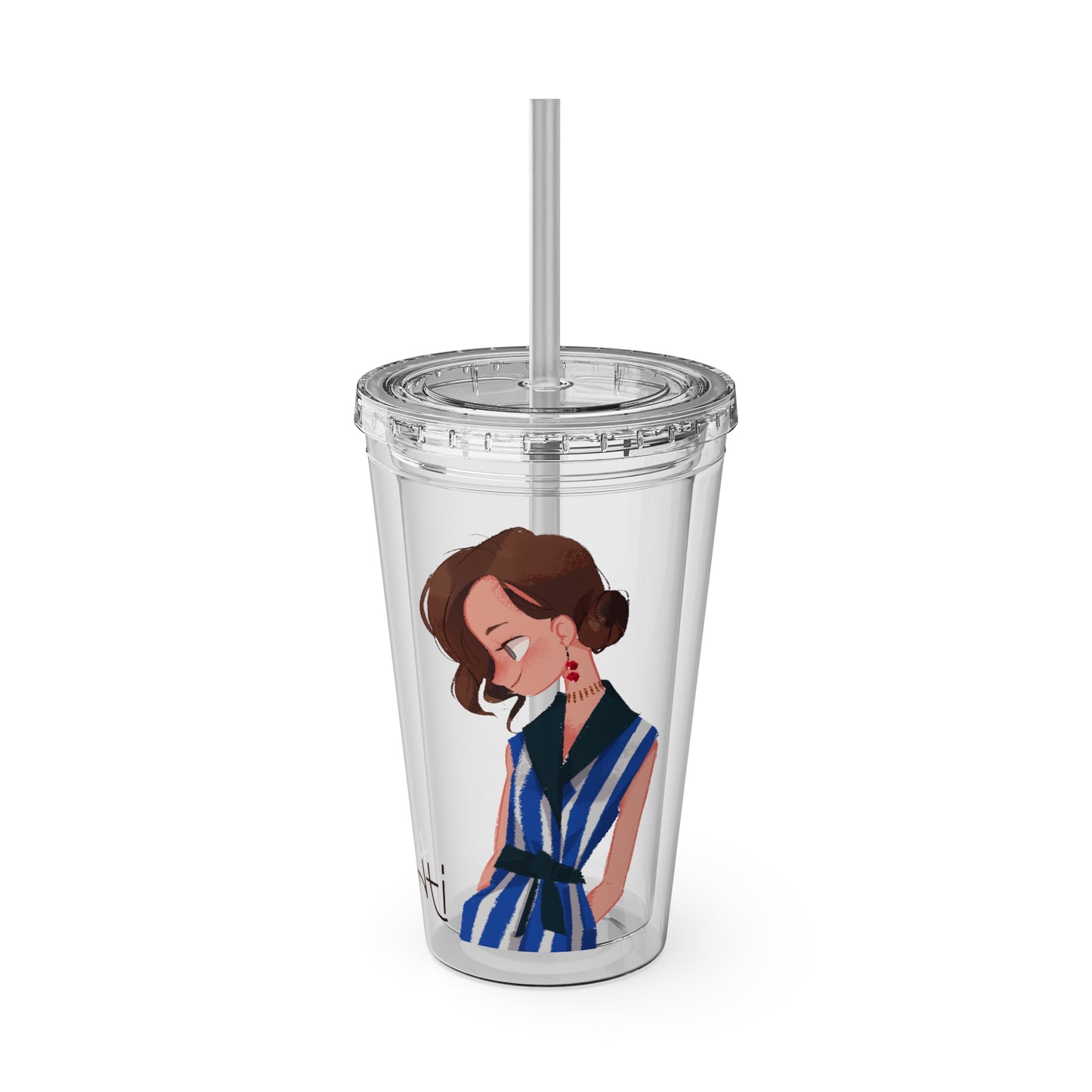 Rianti: Girl Clear Tumbler with Straw.